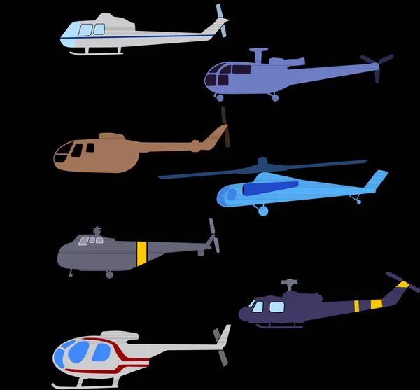 Набір Кольорових Літаючих Вертольотів — стоковий вектор