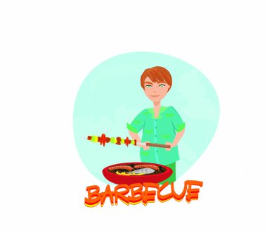 An image of a man cooking on his barbecue. vector An image of a man cooking on his barbecue. vector