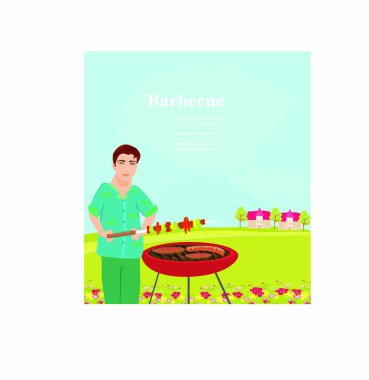 Man cooking on his barbecue vector Man cooking on his barbecue vector