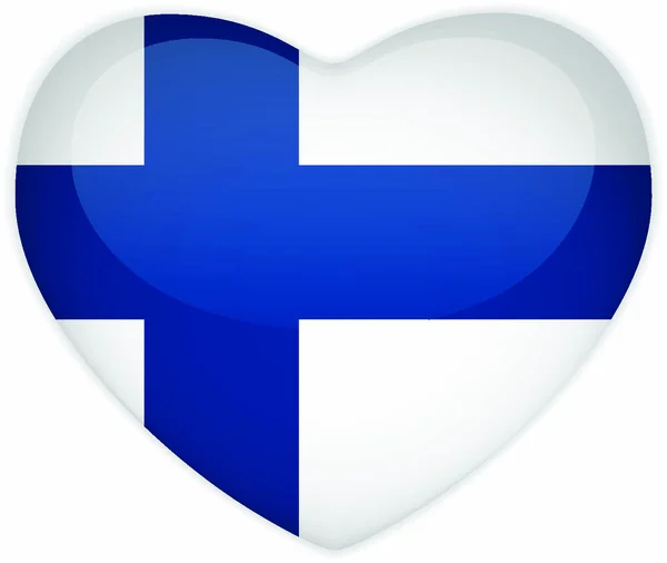 Vecteur Finlande Drapeau Coeur Bouton Brillant — Image vectorielle