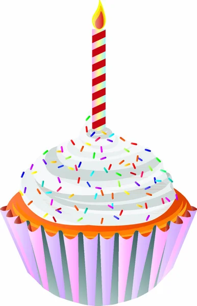 Grattis Födelsedagen Cupcake Med Färgglada Strössel Och Ljus Illustration — Stock vektor