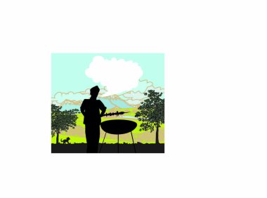 Man cooking on his barbecue Invitation vector Man cooking on his barbecue Invitation vector