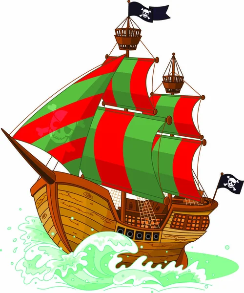 Пиратский Корабль Белом Фоне — стоковый вектор
