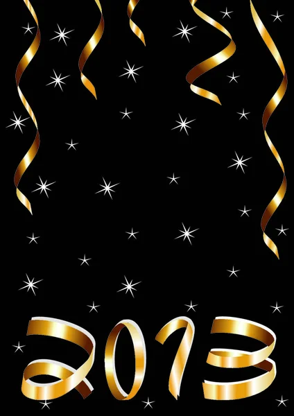 Weihnachts Und Neujahrskarte Mit Goldbändern Und 2013 Auf Schwarzem Hintergrund — Stockvektor