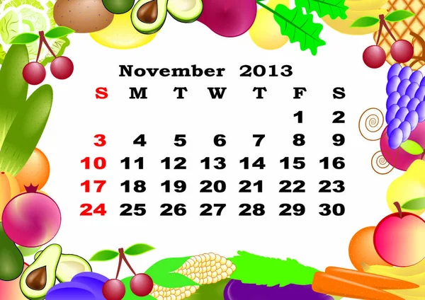 13年11月 果物や野菜を中心とした月次カレンダー ストックベクター C Svtrotof