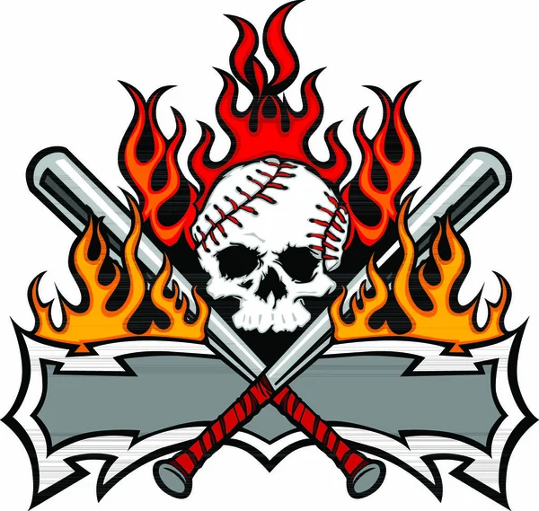 Flaming Bates Béisbol Plantilla Cráneo Imagen — Archivo Imágenes Vectoriales