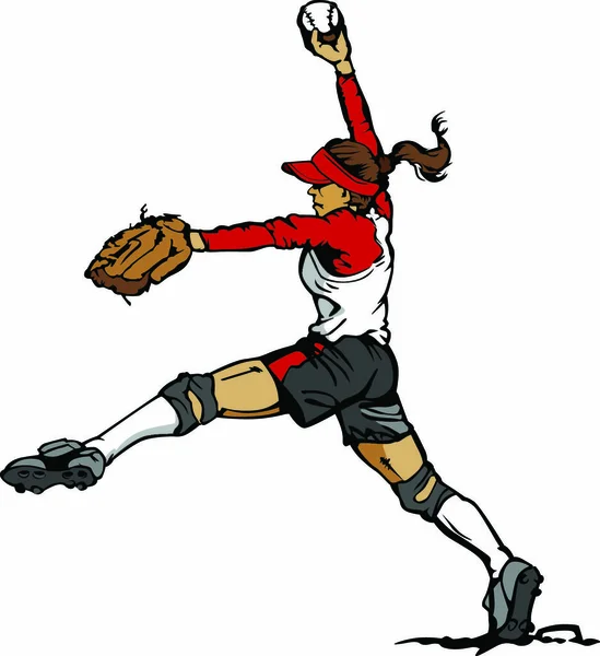 Wektor Ilustracja Fastpitch Softball Player Pitching — Wektor stockowy