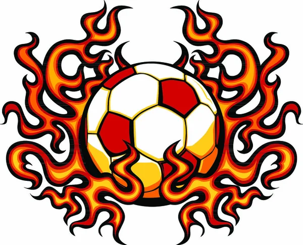 Grafische Voetbal Vector Afbeelding Template Met Vlammen — Stockvector