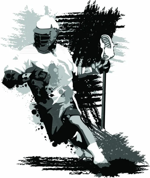 Lacrosse 스틱을 가지고 달리는 Lacrosse 플레이어의 그래픽 Vector 이미지 — 스톡 벡터
