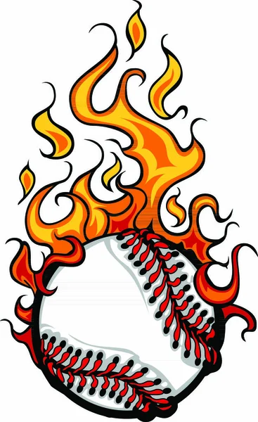 Flaming Baseball Softball Ball Vector Cartoon burning with Fire Flames