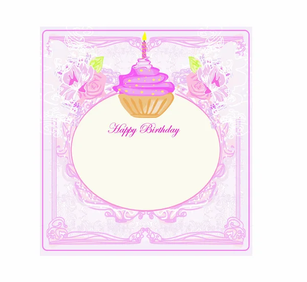 Illustrazione Carina Carta Cupcakes Retrò Buon Compleanno Card — Vettoriale Stock