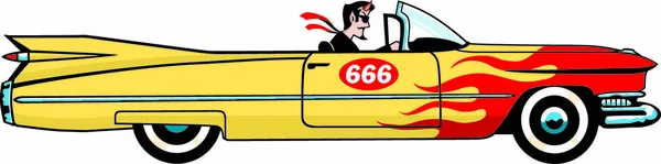 Diable Prend Route Dans Caddy Avec Des Flammes Disponible Vecteur — Image vectorielle