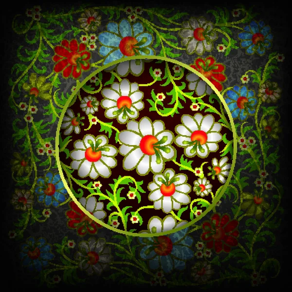 Abstract Grunge Fundal Negru Ornament Floral — Vector de stoc