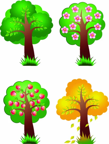 Элементы Вектора Природы Дерево Четырех Сезонов — стоковый вектор