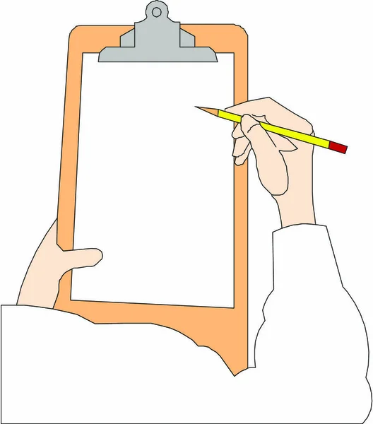Στυλό Χέρι Έτοιμο Για Γράψιμο Χαρτί Στο Πρόχειρο — Διανυσματικό Αρχείο