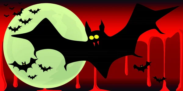 Eine Gruppe Von Vampirfledermäusen Fliegt Über Einen Vollmond Und Einen — Stockvektor
