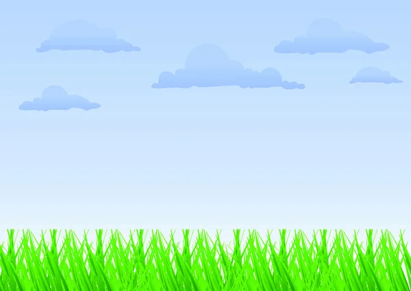 Grünes Gras Blauer Himmel Und Weiße Wolken — Stockvektor