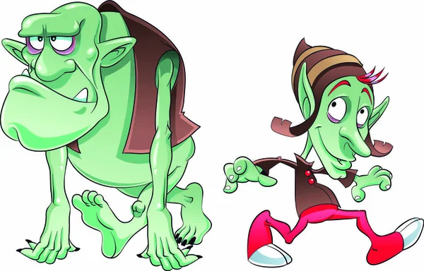 Ogre Elfe Drôle Dessin Animé Personnages Vectoriels — Image vectorielle