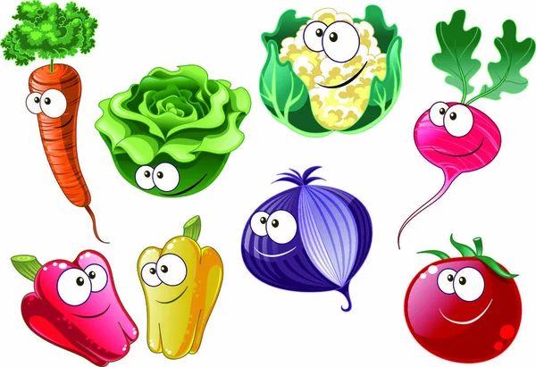 Des Légumes Drôle Dessin Animé Vecteur Personnages Isolés — Image vectorielle