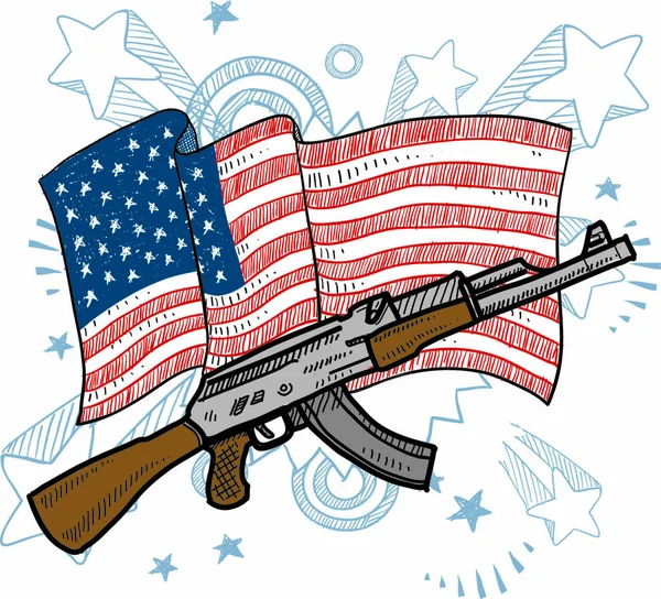 Doodle 스타일의 미국은 형식으로 돌격소총과 삽화를 합니다 국기를 포함하여 — 스톡 벡터