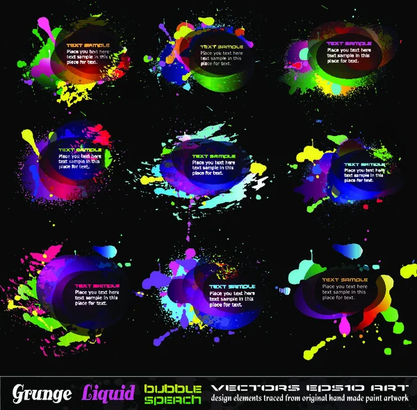 Grunge Bubble Drops Collection Rainbow Colours Liquid Drops Elements — Stock Vector