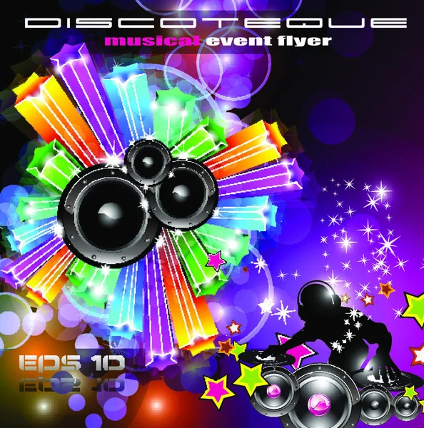 Music Disco Flyer Para Carteles Baile Con Colores Arco Iris — Vector de stock