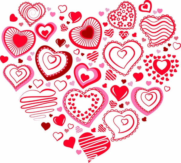 Hjärta Röda Konturer Hjärtformer — Stock vektor