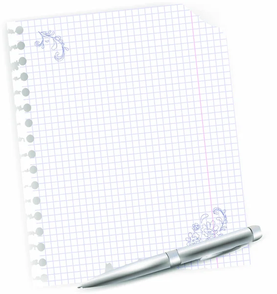 Ілюстрація Ноутбука Малюнком Металевою Кульковою Ручкою — стоковий вектор