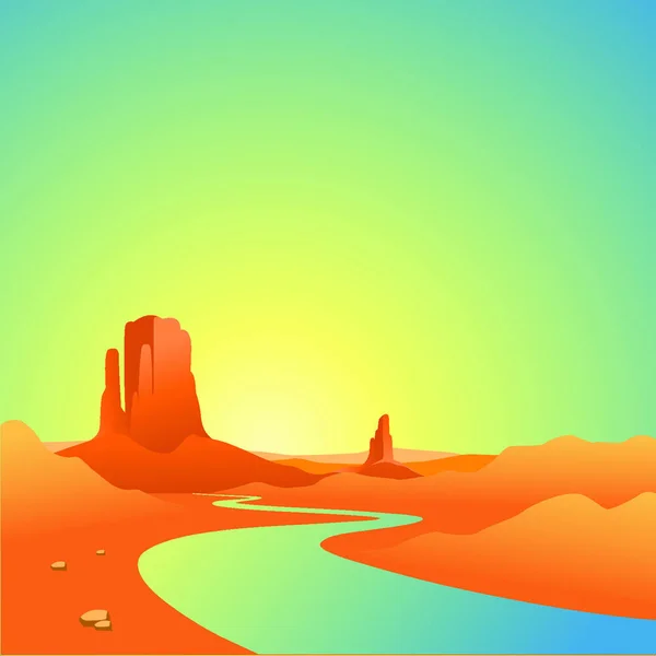 Пейзаж Пустыни Рекой Горами — стоковый вектор