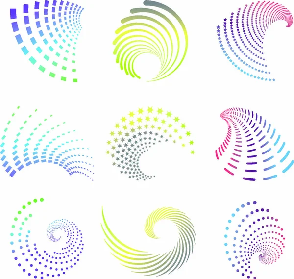 Set Nine Abstract Design Creative Wave Icons Colors Easy Change — Stock Vector