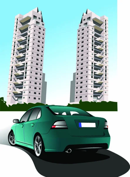 Dormitory Green Car Sedan Vector Illustration — Stock Vector