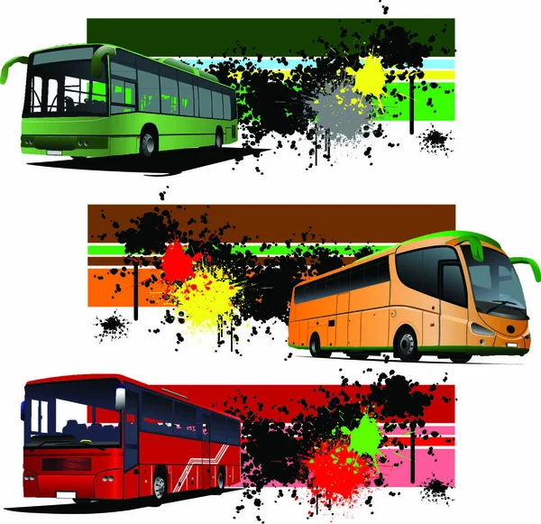 Drie Grunge Banners Met Stadsbus Vectorillustratie — Stockvector