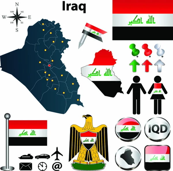 Vecteur Irak Avec Forme Détaillée Pays Avec Les Frontières Région — Image vectorielle