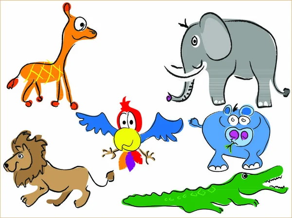 Stock Vector Ilustración Animales Selva Dibujos Animados Dibujado Mano Animales — Vector de stock