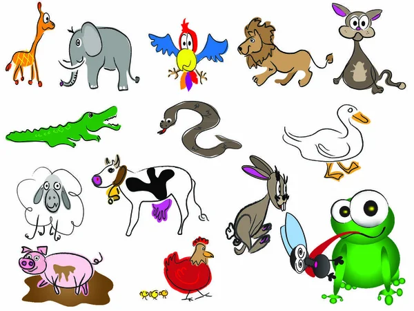 可爱的卡通手绘动物 — 图库矢量图片