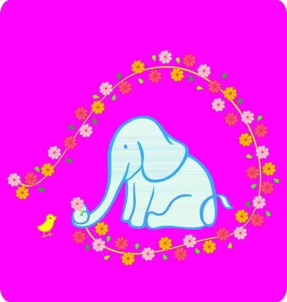 Elefante Dando Una Flor Polluelo — Vector de stock