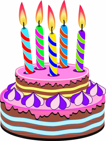 Vector Birthday Cake Burning Candles — Stock Vector