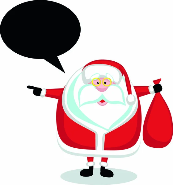 Cartoon Santa Met Spraakzeepbel Houden Rode Tas Wijzen Naar Links — Stockvector