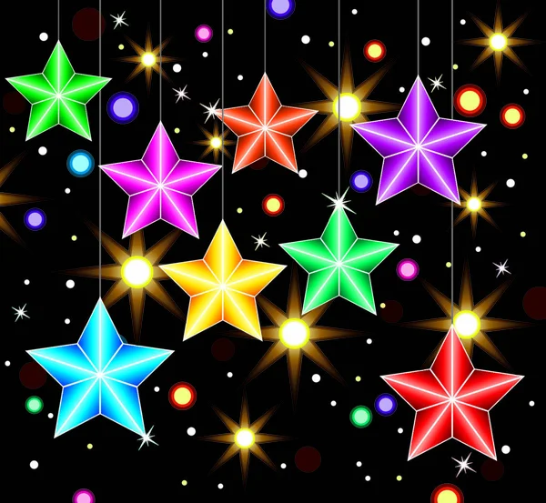 Векторный Зимний Праздник Украшения Красочными Звездами Огнями — стоковый вектор