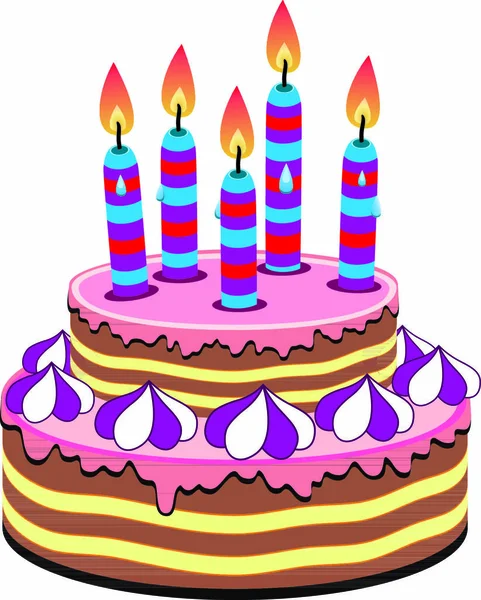矢量生日蛋糕与燃烧的蜡烛 — 图库矢量图片