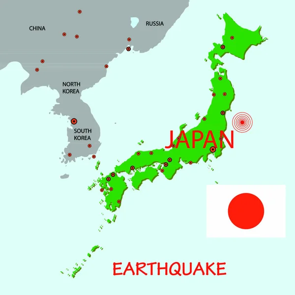 Japón Mapa Con Epicentro Fuerte Terremoto — Vector de stock