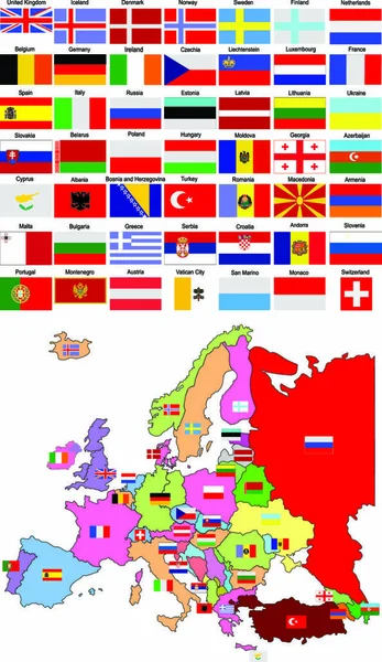 Kaart Van Europa Met Vlaggen Land — Stockvector