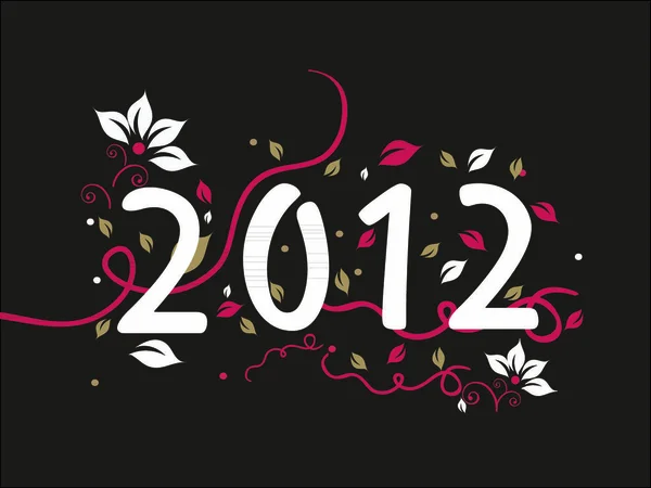 Κομψό Floral Σχεδιασμό Ευτυχισμένο Νέο Έτος Φόντο Διακοσμημένο Κείμενο 2012 — Διανυσματικό Αρχείο