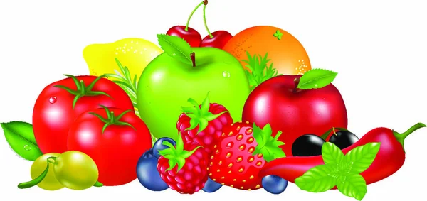 Gyümölcsök Zöldségek Elszigetelt Fehér Háttér Vektor Illusztráció — Stock Vector