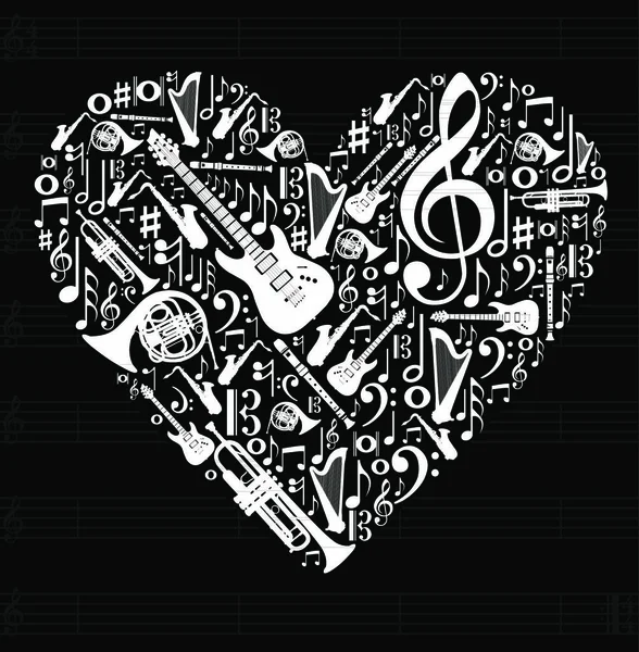 Αγάπη Για Μουσική Απεικόνιση Έννοια Υψηλή Αντίθεση Μουσικά Όργανα Εικονίδιο — Διανυσματικό Αρχείο