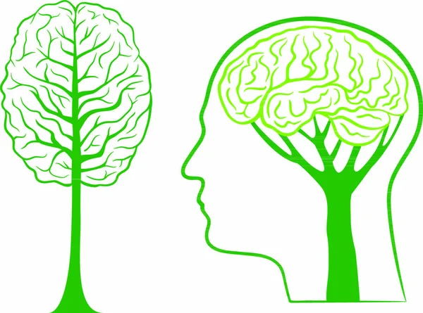 Pensar Ecológico Árvore Cérebro Verde Fundo Vetorial — Vetor de Stock
