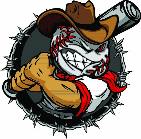 Illustration Vectorielle Cowboy Bande Dessinée Visage Baseball — Image vectorielle