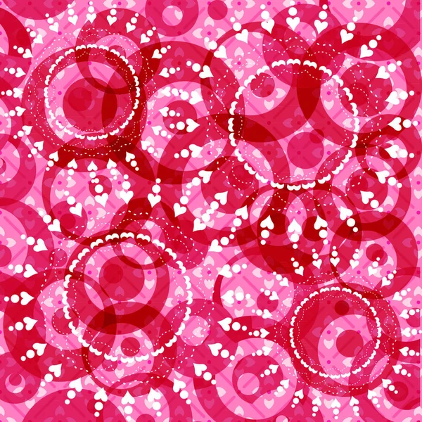 Fond Rouge Blanc Avec Des Cercles Des Cœurs — Image vectorielle