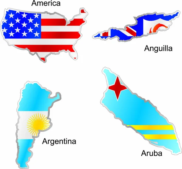 Ilustración Vectorial Totalmente Editable Banderas Internacionales Aisladas Forma Mapa — Archivo Imágenes Vectoriales