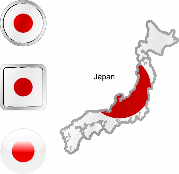 Bandera Totalmente Editable Japón Mapa Forma Los Botones Internet — Vector de stock